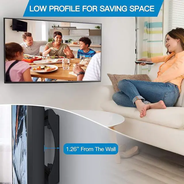 Alt view image 3 of 7 - Pipishell Fixed TV Wall Mount Bracket Low Profile for 26-55 Inch LED, LCD, OLED, 4K Flat Curved Screen TVs, Ultra Slim Mounting Bracket, Max VESA 400x400mm up to 99 lbs, Fits 16" Wood Studs