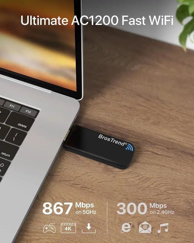 Alt view image 2 of 7 - BrosTrend 1200Mbps USB WiFi Network Adapter for Laptop, Desktop PC of Windows 11/10/8/7, USB 3.0, Wireless Adaptador AC1200 Dual Band 5GHz/2.4GHz