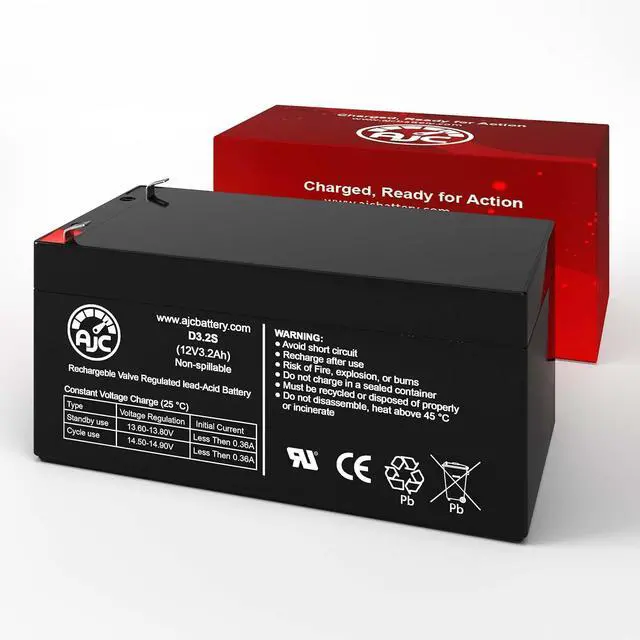 Alt view image 2 of 3 - AJC Battery Compatible with BB BP3-12 12V 3.2Ah Sealed Lead Acid Battery