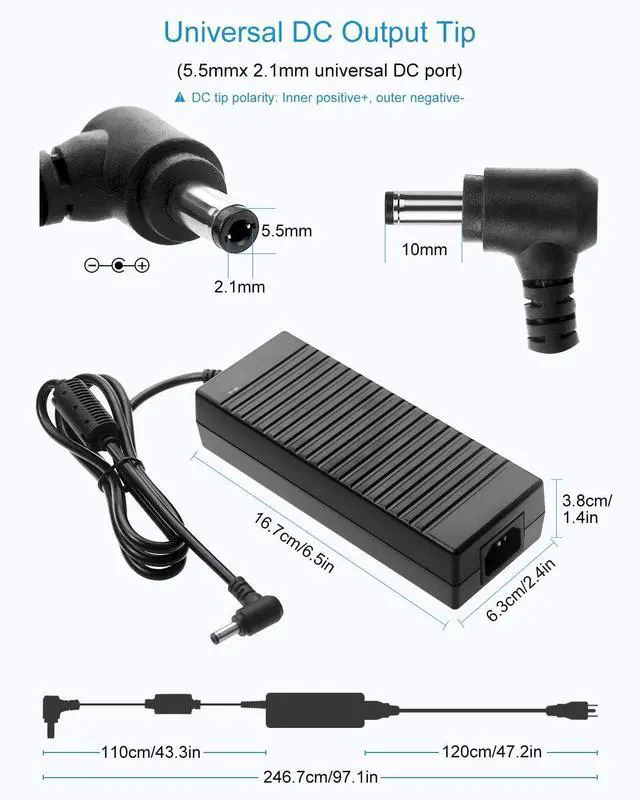 Alt view image 2 of 7 - 24V Power Supply DC 24 Volt 5A AC Adapter 100-240V AC/DC Adapter Transformer Compatible 5 Amp 4A 3A 2.7A 2.5A 2A with 5.5 * 2.5mm/2.1mm Tip for LED Strip CCTV Camera Printer LCD Monitor