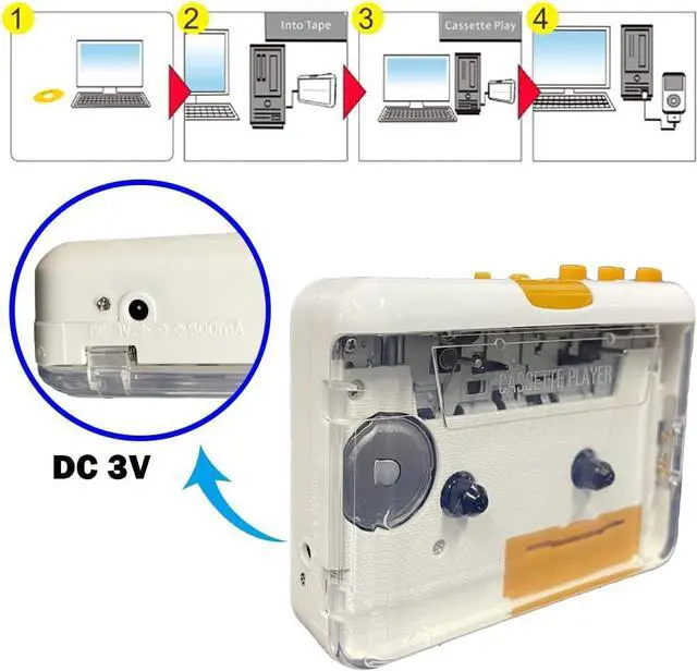 Alt view image 4 of 7 - Portable Tape Player Cassette Players Captures MP3 Audio Music via PC Compatible with Laptops and Personal Computers