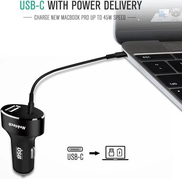 Alt view image 5 of 7 - Type C Car Charger, Nekteck USB Adapter with 45W Power Delivery and 12W A Port Compatible with iPhone, iPad, MacBook, Galaxy, Google Pixel, 3.3ft Cable Included, NOT Ideal for Note10+PPS