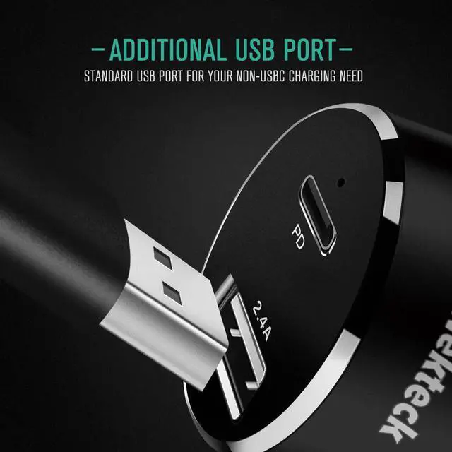 Alt view image 6 of 7 - Type C Car Charger, Nekteck USB Adapter with 45W Power Delivery and 12W A Port Compatible with iPhone, iPad, MacBook, Galaxy, Google Pixel, 3.3ft Cable Included, NOT Ideal for Note10+PPS