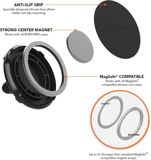 Alt view image 4 of 7 - Dual Magnet Vent Phone Mount, Super Grip Clip (Black)