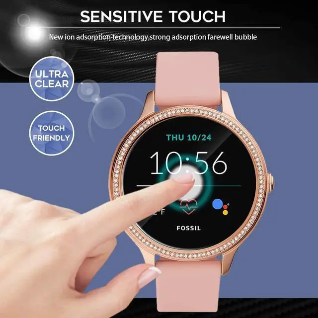 Alt view image 3 of 7 - Orzero (3 Pack) Compatible for Fossil Gen 5E 42mm, Gen 5E 44mm Smartwatch Tempered Glass Screen Protector, 2.5D Arc Edges 9 Hardness High Definition Anti-Scratch Bubble-Free (Lifetime Replacement)