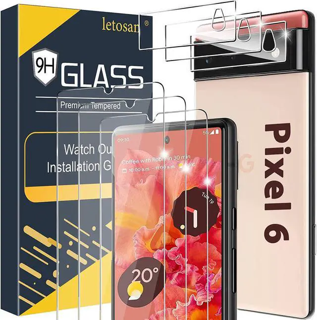 Main image of letosan [3+3 Pack] Glass Screen Protector for Google Pixel 6 5G, 9H Tempered Glass, Ultrasonic Fingerprint Compatible,HD Clear Case Friendly for Google Pixel 6 Glass Screen Protector