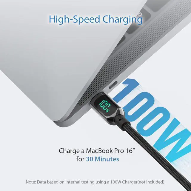 Alt view image 2 of 7 - SooPii 100W 4ft USB C to USB C Cable Fast Charge Nylon Braided Type-C Cable with LED Display for lPad Air/lPad Pro MacBook Pro Samsung Galaxy S21/S10/S9/Plus (Black))