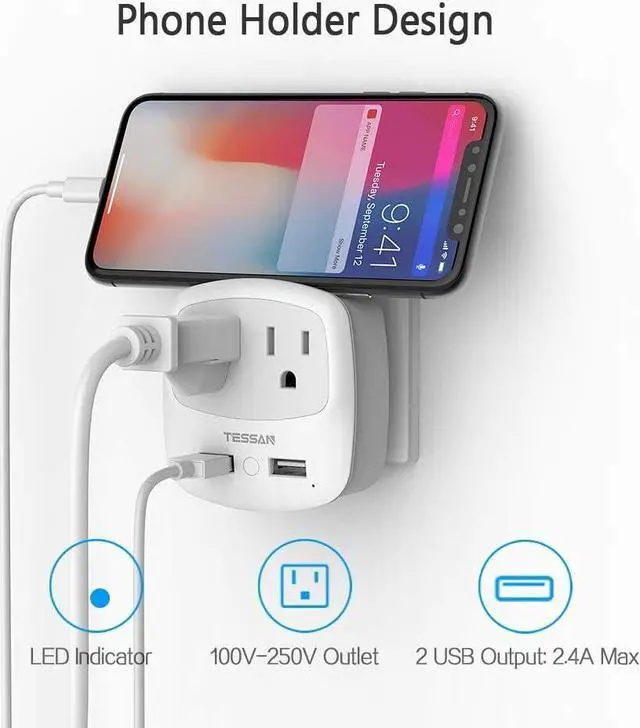 Alt view image 3 of 6 - UK Ireland Travel Plug Adapter, TESSAN Type G Power Adaptor with 2 USB Charger Ports 2 American Outlets, US to Scotland London England British Irish Kenya Dubai Qatar