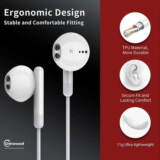 Alt view image 2 of 6 - Wired Earbuds with Microphone, Wired Earphones in Ear Headphones HiFi Stereo, Powerful Bass and Crystal Clear Audio, Compatible with iPhone, iPad, Android, Computer Most with 3.5mm Jack