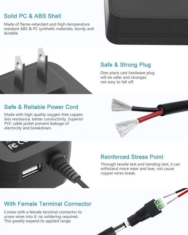 Alt view image 5 of 7 - 30W Universal AC to DC Power Supply Adapter 3V to 12V Adjustable with 14Adapter Tips & USB Port for Household Electronics Routers 2.5A Max