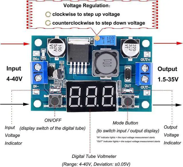 Alt view image 3 of 6 - Valefod 3 Pack LM2596 DC to DC Voltage Regulator 4-40V to 1.5-35V Buck Converter with LED Display