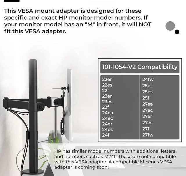 Alt view image 2 of 7 - HumanCentric VESA Mount Adapter for HP Monitors 22er, 22es, 22f, 23er, 23es, 23f, 24ea, 24ec, 24er, 24es, 24f, 24fw, 25er, 25es, 25f, 27er, 27ea, 27es, 27f, 27fw, 27ec VESA Adapter Bracket (White)