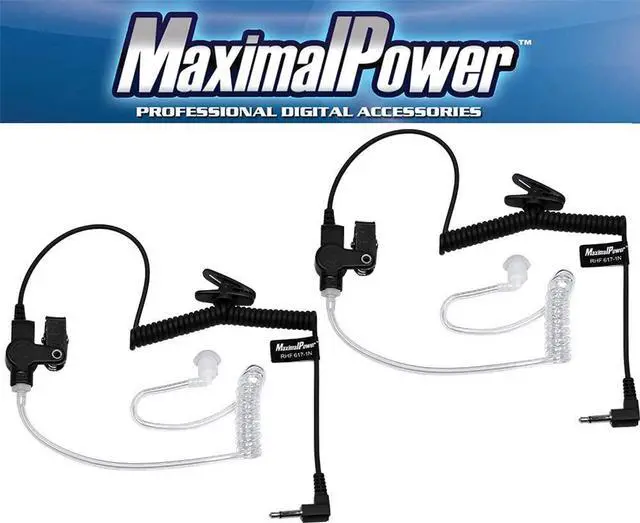 Main image of MaximalPower RHF 617-1N X2 3.5mm RECEIVER/LISTEN ONLY Surveillance Headset Earpiece with Clear Acoustic Coil Tube Earbud Audio Kit For Two-Way Radios -2 Pack