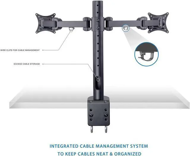 Alt view image 2 of 7 - Mount-It! Dual Monitor Mount | Double Monitor Desk Stand | Fits 2 Computer Screens 19 20 21 22 23 24 27 Inches | C-Clamp and Grommet Base | Heavy Duty Full Motion Arms | VESA 75 100 Compatible