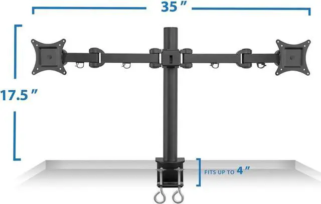 Alt view image 4 of 7 - Mount-It! Dual Monitor Mount | Double Monitor Desk Stand | Fits 2 Computer Screens 19 20 21 22 23 24 27 Inches | C-Clamp and Grommet Base | Heavy Duty Full Motion Arms | VESA 75 100 Compatible