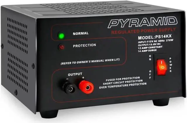 Main image of Pyramid Universal Compact Bench Power Supply - 12 Amp Linear Regulated Home Lab Benchtop AC-to-DC 12V Converter w/ 13.8 Volt DC 115V AC 270 Watt Power Input, Screw Type Terminals, Cooling Fan PS14KX