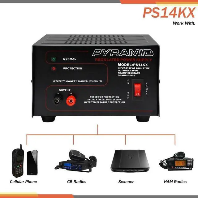 Alt view image 4 of 6 - Pyramid Universal Compact Bench Power Supply - 12 Amp Linear Regulated Home Lab Benchtop AC-to-DC 12V Converter w/ 13.8 Volt DC 115V AC 270 Watt Power Input, Screw Type Terminals, Cooling Fan PS14KX