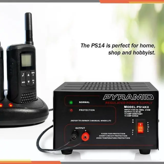 Alt view image 5 of 6 - Pyramid Universal Compact Bench Power Supply - 12 Amp Linear Regulated Home Lab Benchtop AC-to-DC 12V Converter w/ 13.8 Volt DC 115V AC 270 Watt Power Input, Screw Type Terminals, Cooling Fan PS14KX