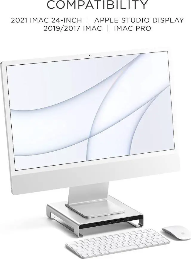 Alt view image 4 of 7 - Satechi Type-C Aluminum Monitor Stand Hub with USB-C Data, USB 3.0, Micro/SD Card Slots & 3.5mm Headphone Jack - For Apple Studio Display, iMac M1, iMac, iMac Pro (Silver)