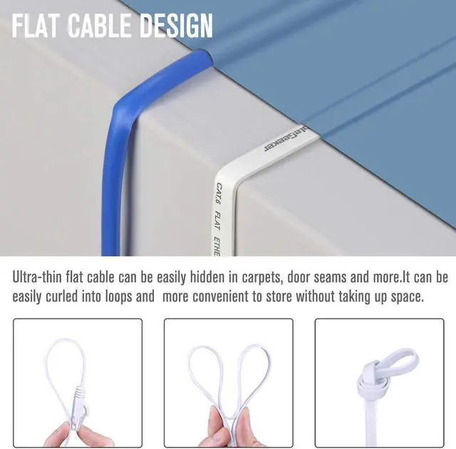 Alt view image 5 of 7 - Cat 6 Ethernet Cable 1ft (6 Pack) (at a Cat5e Price but Higher Bandwidth) Flat Internet Network Cable - Cat6 Ethernet Patch Cable Short - White Cat6 Computer Cable with Snagless RJ45 Connectors