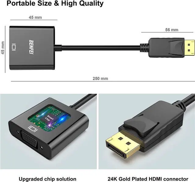 Alt view image 6 of 7 - DisplayPort to VGA Gold-Plated Uni-directional DP Computer to VGA Screen Adapter 1080P (Male to Female) Compatible for   HP
