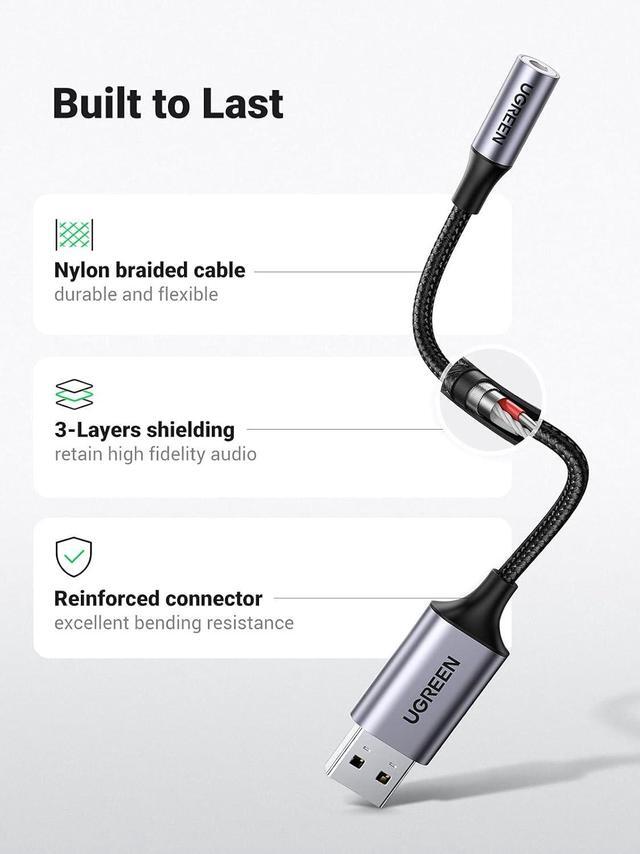 Alt view image 5 of 7 - USB to 3.5mm Jack Audio Adapter Sound Card Support Mic TRRS Headphone DAC 24bit 96kHz Nylon Braided USB to Aux Jack Compatible with Windows Mac Linux PC PS5 PS4 Switch 2 Speaker 9.8 Inch