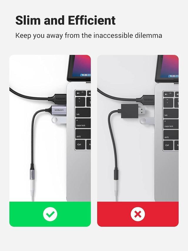 Alt view image 6 of 7 - USB to 3.5mm Jack Audio Adapter Sound Card Support Mic TRRS Headphone DAC 24bit 96kHz Nylon Braided USB to Aux Jack Compatible with Windows Mac Linux PC PS5 PS4 Switch 2 Speaker 9.8 Inch