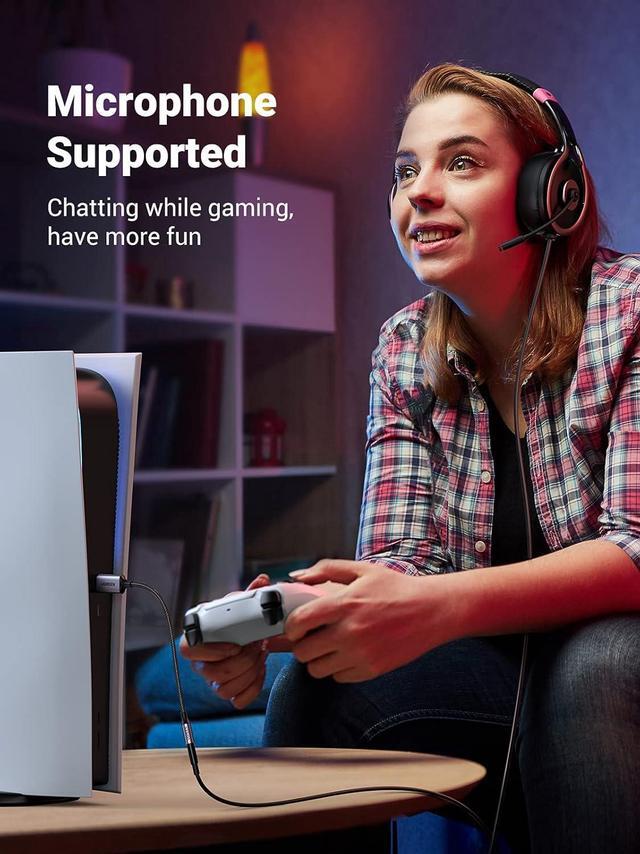 Alt view image 4 of 7 - USB to 3.5mm Jack Audio Adapter Sound Card Support Mic TRRS Headphone DAC 24bit 96kHz Nylon Braided USB to Aux Jack Compatible with Windows Mac Linux PC PS5 PS4 Switch 2 Speaker 9.8 Inch