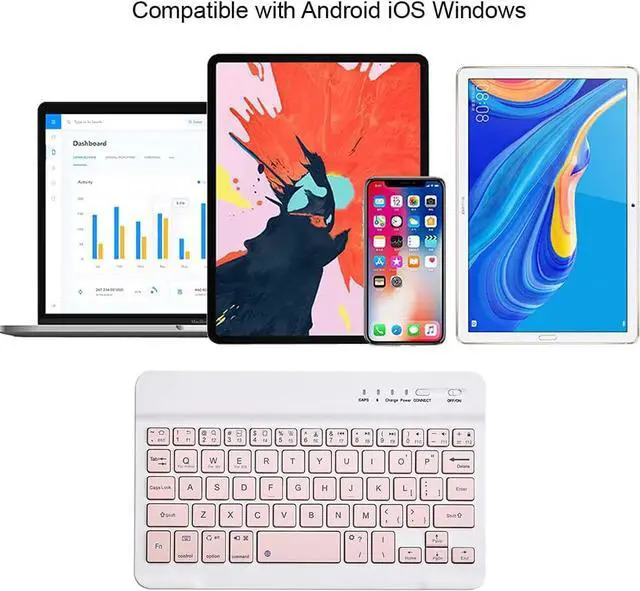 Alt view image 6 of 6 - Ultra-Slim Bluetooth Keyboard Portable Rechargeable Wireless Keyboard Compact for Android Windows Tablet Cell Phone iOS iPhone iPad, iPad Pro, iPad Air, iPad Mini, MacBook Pro Air (Small Size Pink)