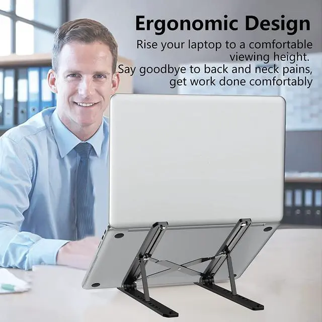 Alt view image 2 of 7 - Laptop Stand for Desk Adjustable Laptop Riser ABS+Silicone Foldable Portable Notebook Holder Ventilated Cooling Notebook Mount Computer Stand for 10-15.6 Laptops Tablets-Black