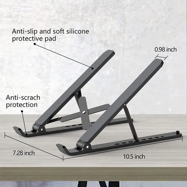 Alt view image 5 of 7 - Laptop Stand for Desk Adjustable Laptop Riser ABS+Silicone Foldable Portable Notebook Holder Ventilated Cooling Notebook Mount Computer Stand for 10-15.6 Laptops Tablets-Black