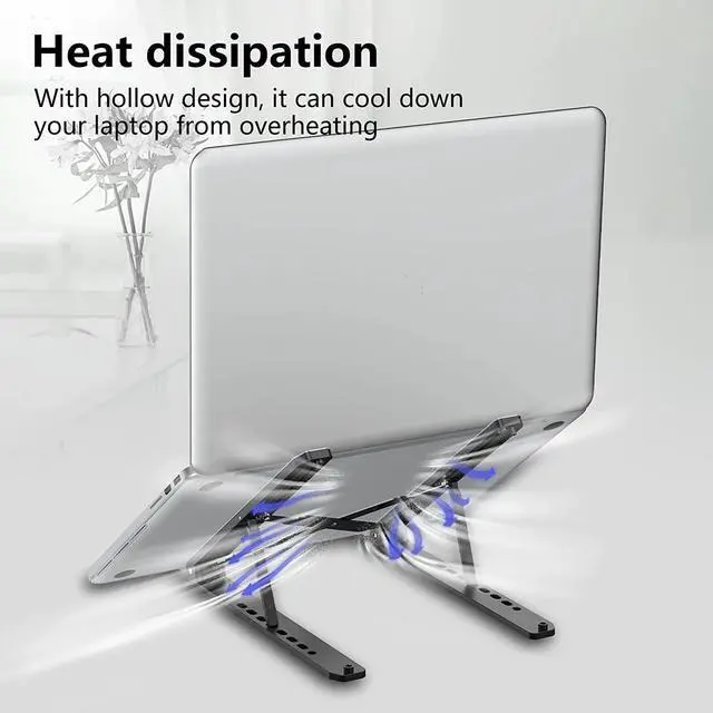 Alt view image 7 of 7 - Laptop Stand for Desk Adjustable Laptop Riser ABS+Silicone Foldable Portable Notebook Holder Ventilated Cooling Notebook Mount Computer Stand for 10-15.6 Laptops Tablets-Black
