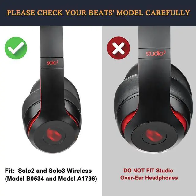 Alt view image 2 of 7 - Earpads Cushions Replacement for Beats Solo 2 & Solo 3 Wireless On-Ear Headphones Solo2 Solo3 Ear Pads with Soft Protein Leather Added Thickness - Black