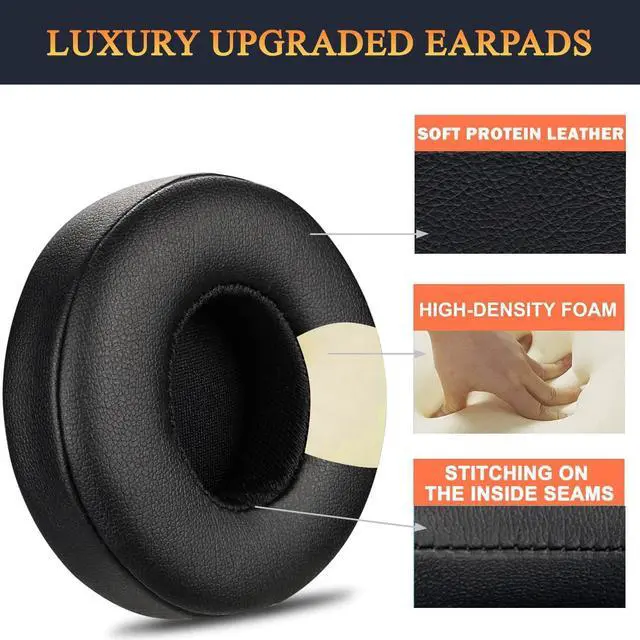 Alt view image 5 of 7 - Earpads Cushions Replacement for Beats Solo 2 & Solo 3 Wireless On-Ear Headphones Solo2 Solo3 Ear Pads with Soft Protein Leather Added Thickness - Black