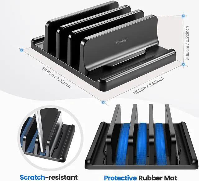 Alt view image 2 of 7 - 3-Slot Vertical Laptop Stand Made of Premium ABS Plastic 4 in 1 Design Space-Saving Adjustable Desk Organizer for All MacBook/Chromebook/Surface