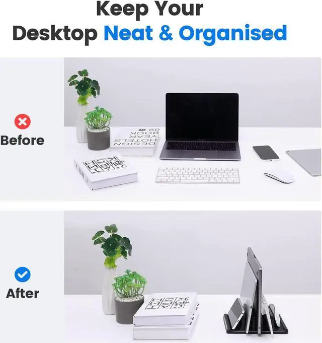 Alt view image 4 of 7 - 3-Slot Vertical Laptop Stand Made of Premium ABS Plastic 4 in 1 Design Space-Saving Adjustable Desk Organizer for All MacBook/Chromebook/Surface