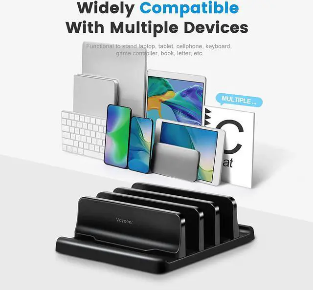 Alt view image 6 of 7 - 3-Slot Vertical Laptop Stand Made of Premium ABS Plastic 4 in 1 Design Space-Saving Adjustable Desk Organizer for All MacBook/Chromebook/Surface