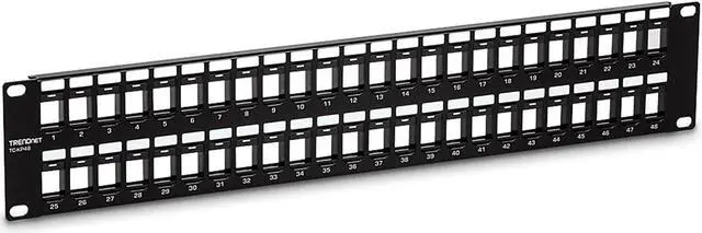 Main image of TRENDnet 48-Port Blank Keystone 2U HD Patch Panel, TC-KP48, 2U 19 Metal Rackmount Housing, HD Keystone Network Patch Panel, Recommended w/TC-K25C6 & TC-K50C6 Cat6 Keystone Jacks (Sold Separately)