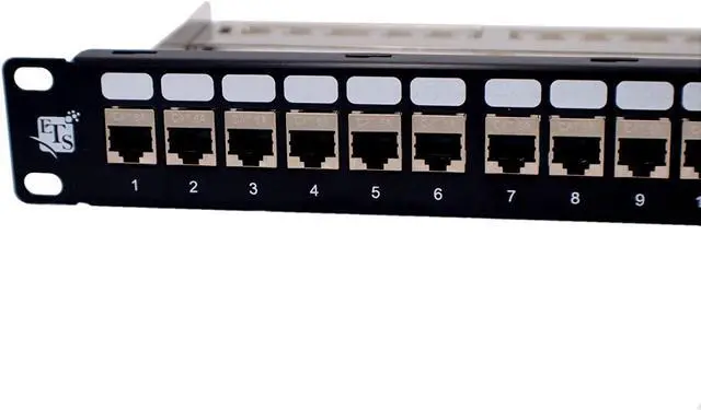 Main image of ETS 24 Port CAT6A RJ45 Feed Through Coupler Patch Panel 19-Inch Loaded with Back Bar, Wallmount or Rackmount, Compatible with Cat5, Cat5e, Cat6, Cat6A, UTP STP Cabling (CAT6a Shielded)