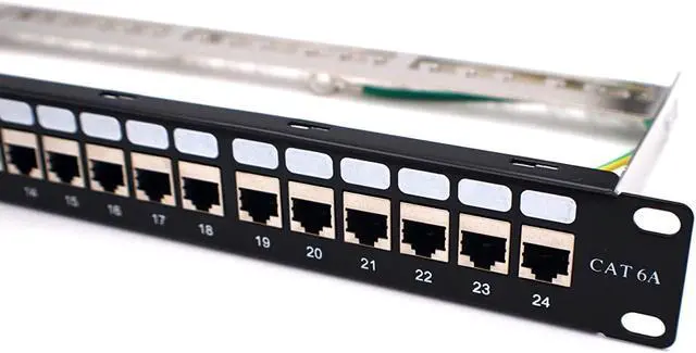 Alt view image 2 of 7 - ETS 24 Port CAT6A RJ45 Feed Through Coupler Patch Panel 19-Inch Loaded with Back Bar, Wallmount or Rackmount, Compatible with Cat5, Cat5e, Cat6, Cat6A, UTP STP Cabling (CAT6a Shielded)