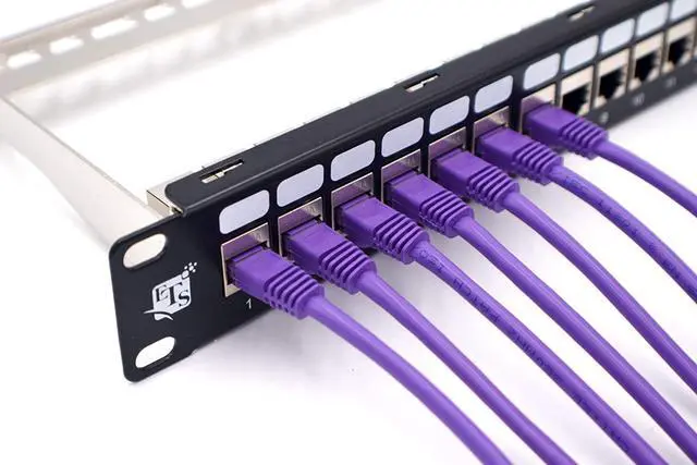 Alt view image 6 of 7 - ETS 24 Port CAT6A RJ45 Feed Through Coupler Patch Panel 19-Inch Loaded with Back Bar, Wallmount or Rackmount, Compatible with Cat5, Cat5e, Cat6, Cat6A, UTP STP Cabling (CAT6a Shielded)