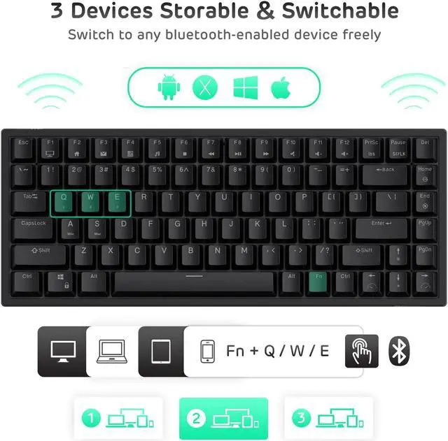 Alt view image 5 of 7 - RK ROYAL KLUDGE RK84 Wireless RGB 75% Triple Mode BT5.0/2.4G/USB-C Hot Swappable Mechanical Keyboard, 84 Keys Wireless Gaming Keyboard w/High-Capacity Battery, Quiet Red Switch