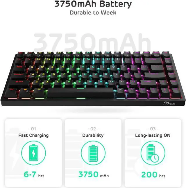 Alt view image 7 of 7 - RK ROYAL KLUDGE RK84 Wireless RGB 75% Triple Mode BT5.0/2.4G/USB-C Hot Swappable Mechanical Keyboard, 84 Keys Wireless Gaming Keyboard w/High-Capacity Battery, Quiet Red Switch
