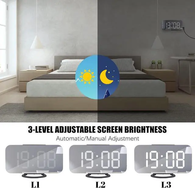 Alt view image 3 of 7 - WulaWindy Digital Alarm Clock, Large LED Display, with USB Charger, Snooze Function Dim Mode Wall Hanging Beside Desk Clock for Bedroom Black Room Decor