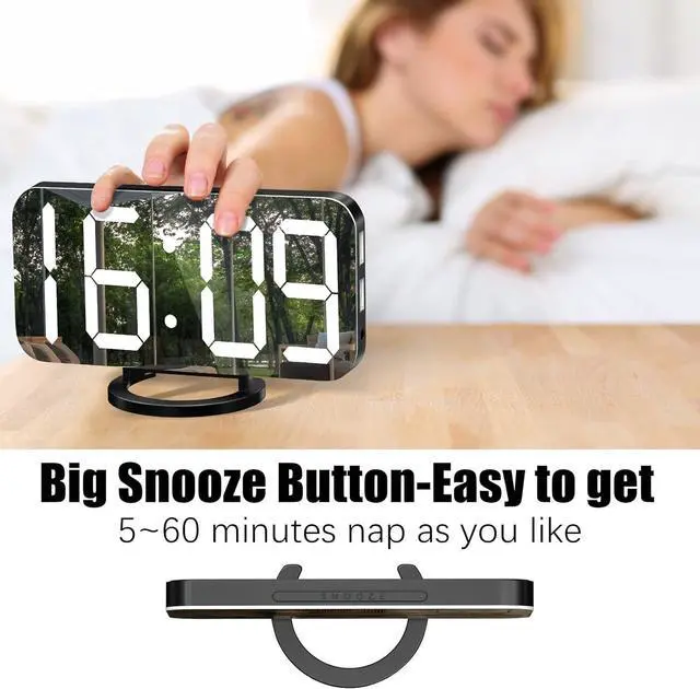 Alt view image 5 of 7 - WulaWindy Digital Alarm Clock, Large LED Display, with USB Charger, Snooze Function Dim Mode Wall Hanging Beside Desk Clock for Bedroom Black Room Decor