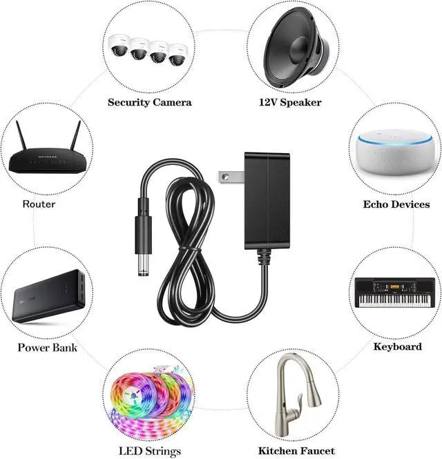 Alt view image 4 of 7 - 12V 1A AC Adapter Charger Replacement w/8 Tips Regulated Power Supply Cord for LED Strip Light CCTV Camera BT Speaker GPS Webcam Router DC12V Transformer with ETL Certificate