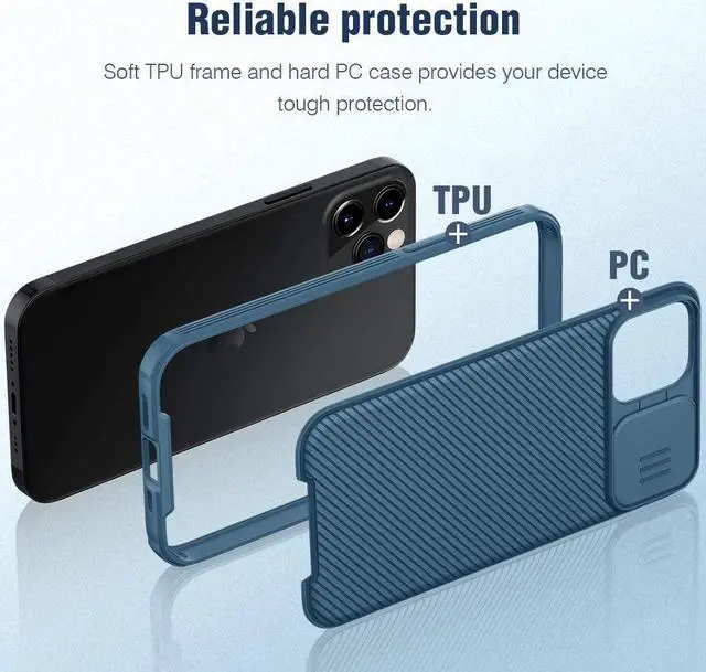 Alt view image 4 of 7 - Nillkin for iPhone 12 Pro Max Case with Camera Cover, Lens Protection, CamShield Pro Shockproof Protective Bumper Hard PC Back and Soft Silicone Edge for iPhone 12 Pro Max 6.7 inch Blue