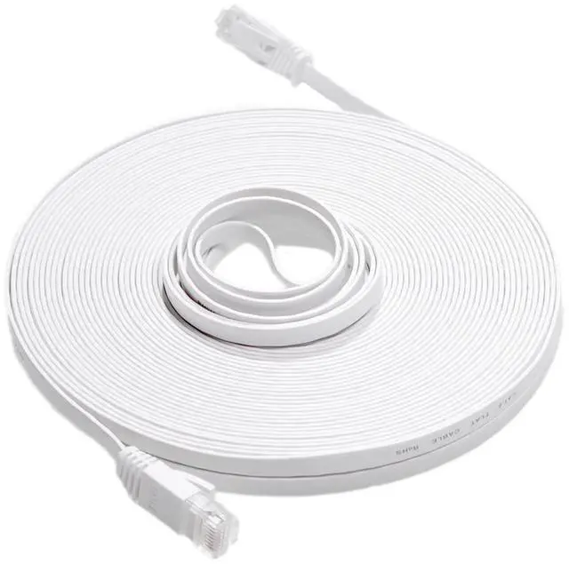 Alt view image 9 of 14 - Cat 6 Ethernet Cable 75 ft White Flat (at a Cat5e Price but Higher Bandwidth) Cat6 White Internet Network Cable - Computer LAN Cable - Long Patch Cables with Cable Clips and Straps