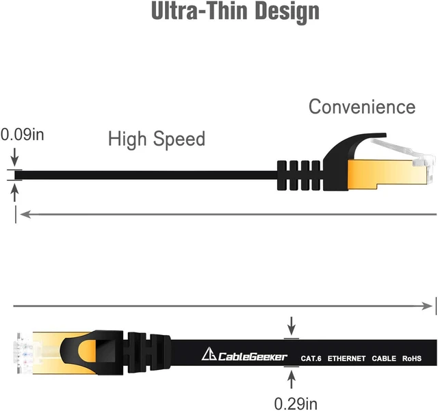 Alt view image 4 of 7 - Cat7 Shielded Ethernet Cable 50ft (Highest Speed Cable) Flat Ethernet Patch Cable Support Cat5/Cat5e/Cat6 Network,600Mhz,10Gbps - Black Computer Cord + Free Clips and Straps for Router Xbox Modem