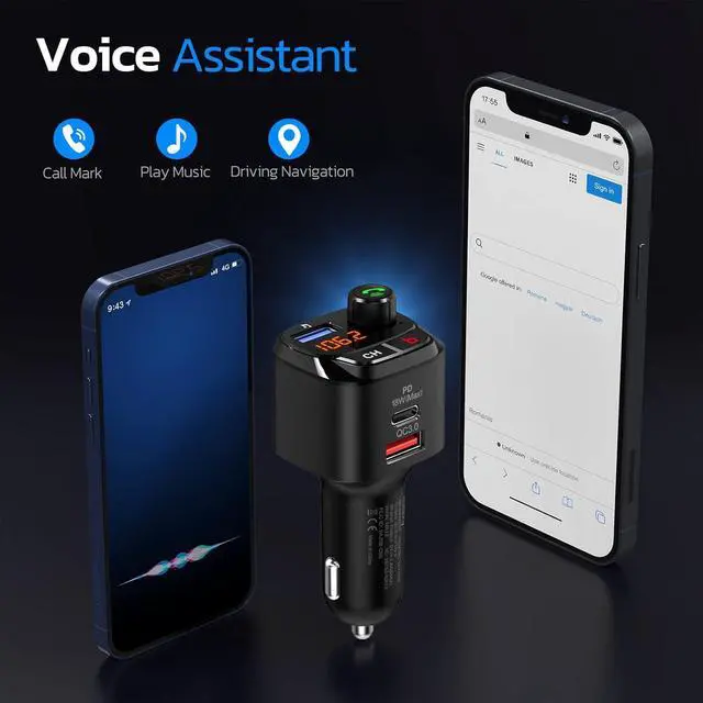 Alt view image 6 of 6 - Nulaxy Bluetooth 5.0 FM Transmitter for Car, QC3.0 & USB-C PD 18W Wireless Bluetooth Radio Adapter Music Player Car Kit with Bass Booster, Hands-Free Calls-NX12